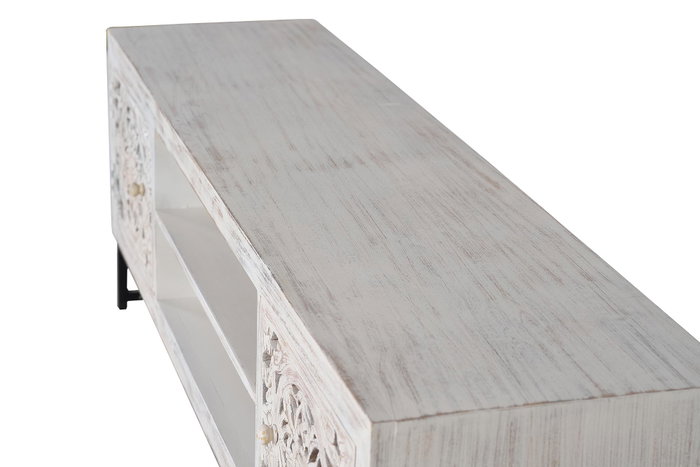 GINER Y COLOMER Meuble TV en bois de manguier sculpté et métal blanc